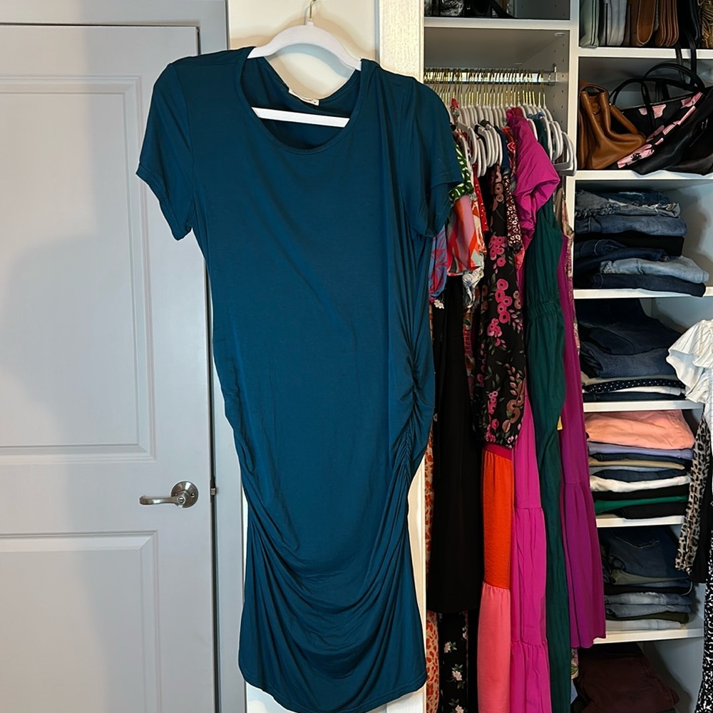 Solid teal maternity dress
